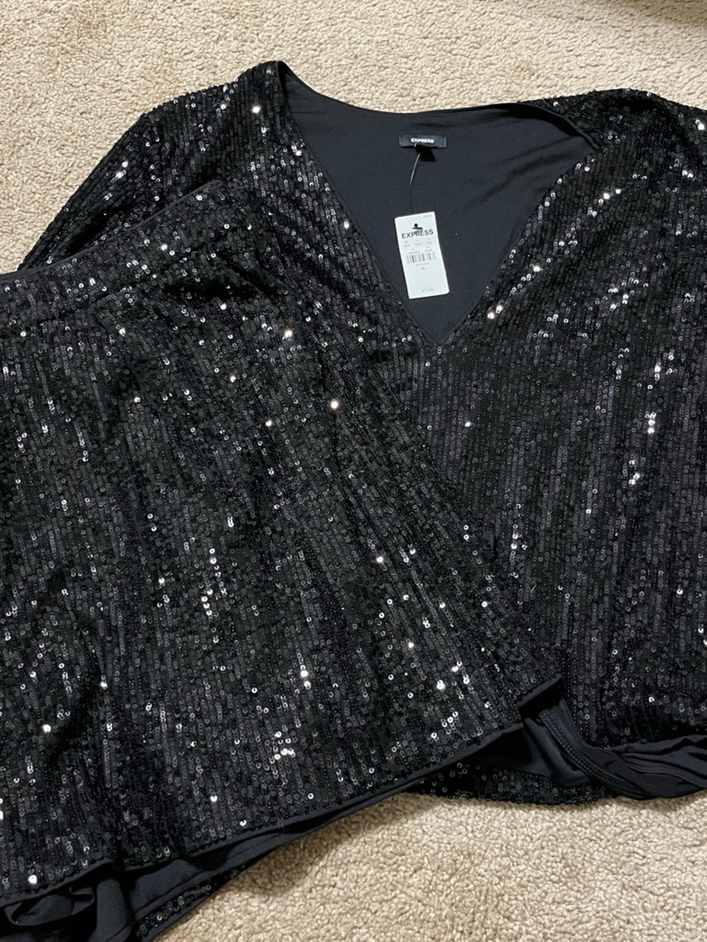 Express SET: Black Sequin Wrap Blouse and Shorts